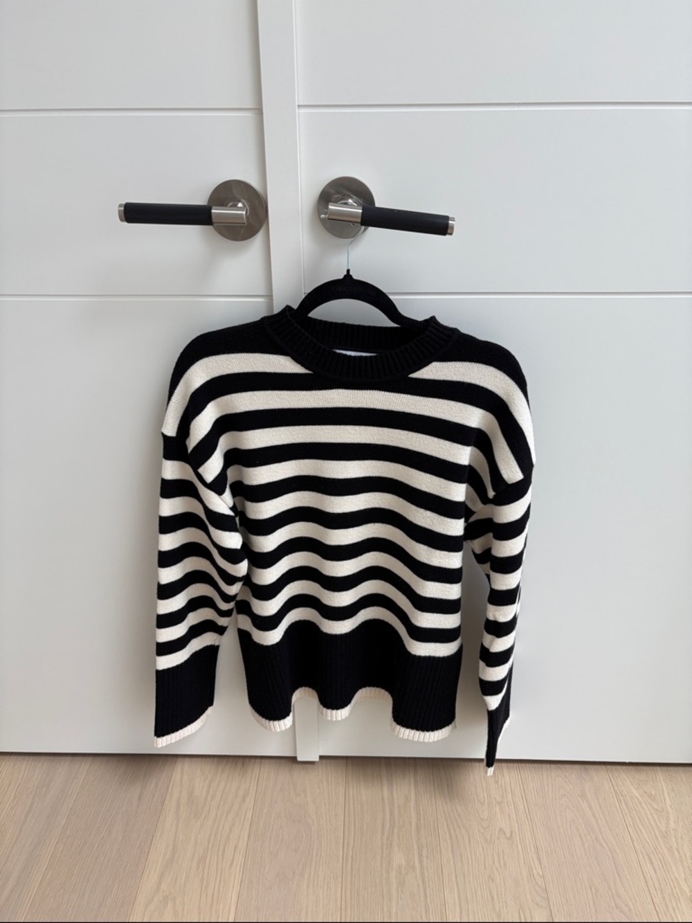 Zara Black and White Striped Crewneck Sweater
